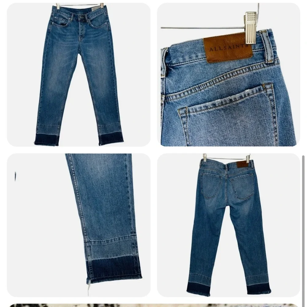 ALL SAINTS DENIM Boys Frayed Ty Jean in Mid Indigo size 25 Button Fly